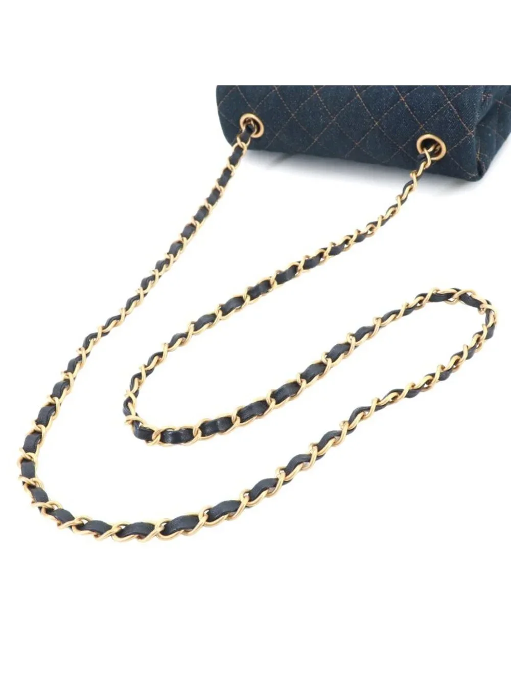 Chanel Mini Quilted Classic Chain Shoulder Bag Denim Dark Blue Gold